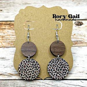 Rory Gail Handmade Leopard Round Wood Drop Earrings