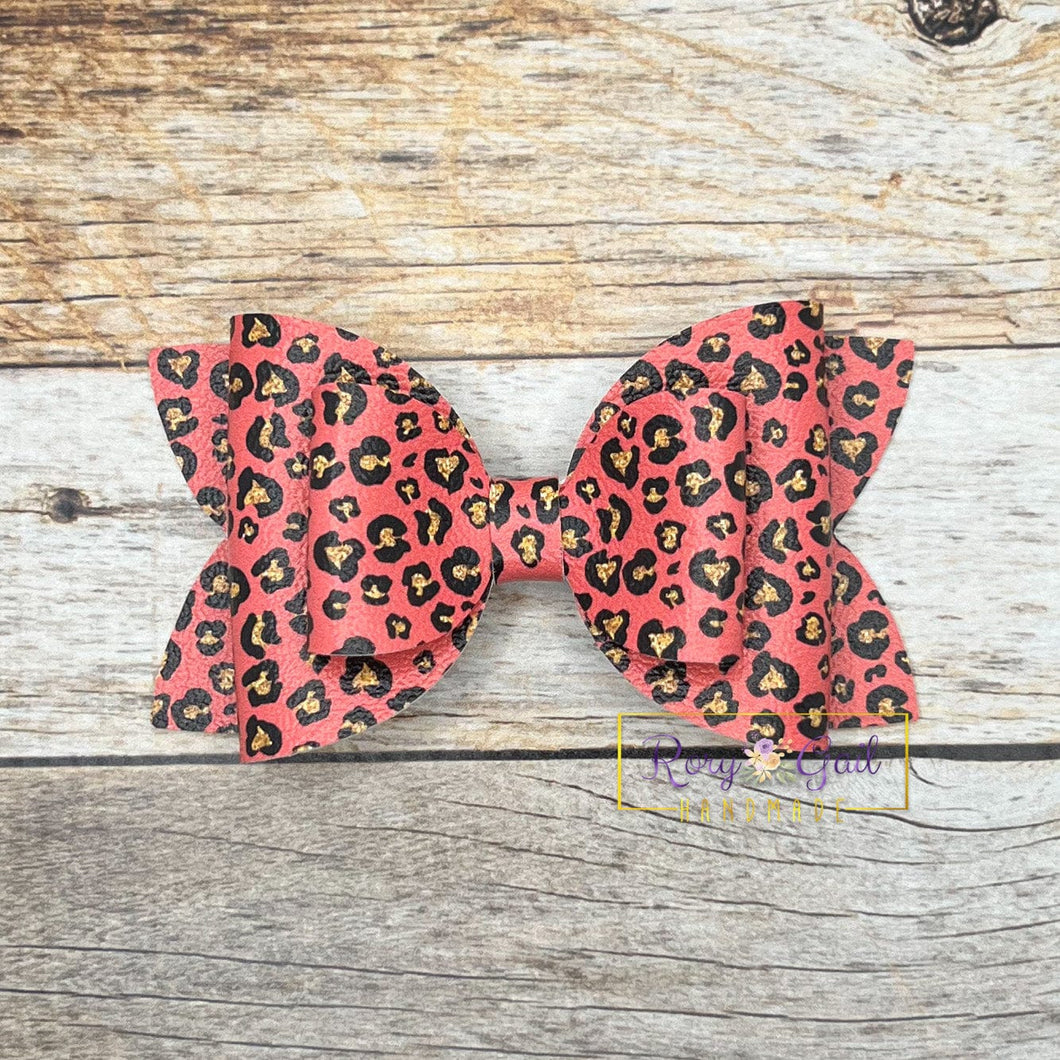 Rory Gail Handmade Melon Glitter Leopard 4” Double Diva Bow