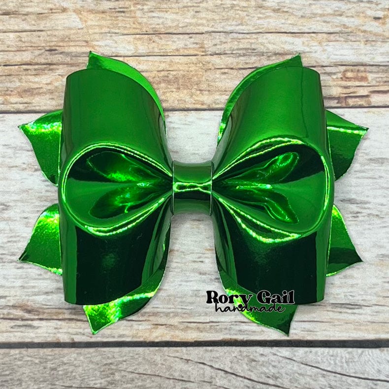 Rory Gail Handmade Metallic Green 3 inch Pinch Bow