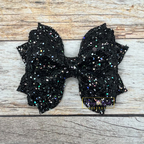 Rory Gail Handmade Midnight Confetti Black Glitter 3 inch Pinch Bow