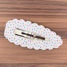 Load image into Gallery viewer, Rory Gail Handmade Multi Color Polka Dots Spring Large Scalloped Snap Clips

