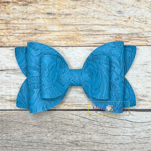 Rory Gail Handmade Ocean Embossed 4” Double Diva Bow