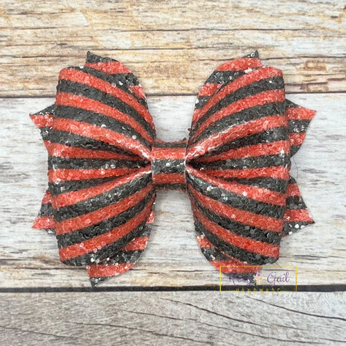 Rory Gail Handmade Orange and Black Stripes Glitter 3 inch Pinch Bow