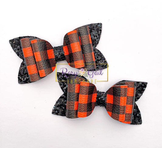 Rory Gail Handmade Orange Buffalo Plaid 3” Double Diva Piggies