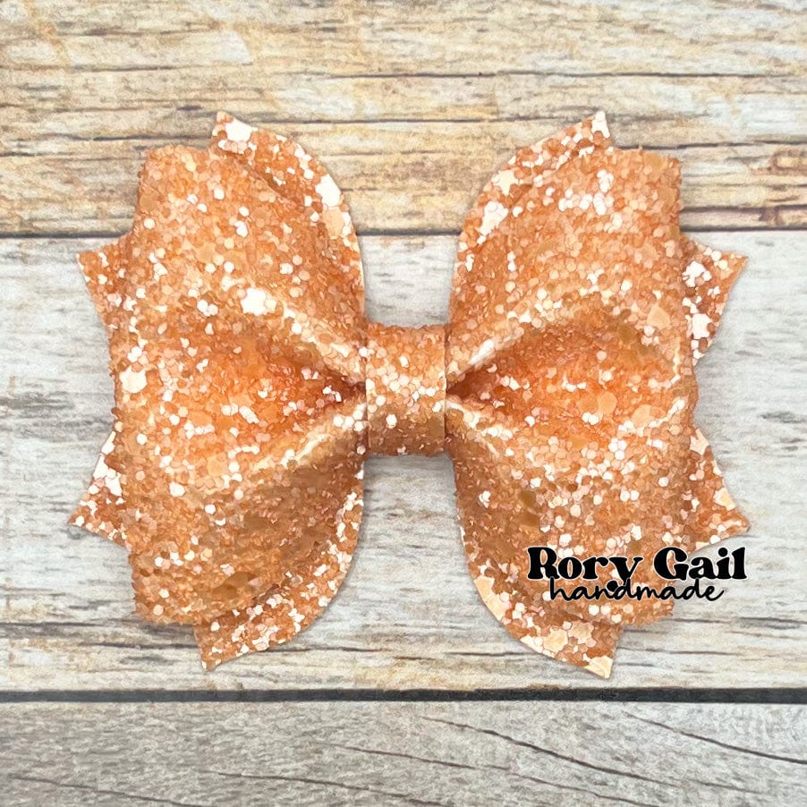 Rory Gail Handmade Orange Pastel Glitter 3 inch Pinch Bow