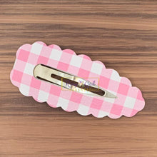 Load image into Gallery viewer, Rory Gail Handmade Pink Gingham Spring Large Scalloped Snap Clips
