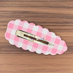 Rory Gail Handmade Pink Gingham Spring Large Scalloped Snap Clips