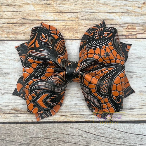 Rory Gail Handmade Pumpkin Spice and Black Lace 3 inch Pinch Bow