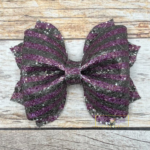 Rory Gail Handmade Purple and Black Stripes Glitter 3 inch Pinch Bow