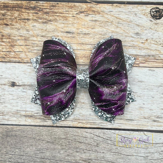 Rory Gail Handmade Purple Galaxy 3.5 inch Pinch Bow