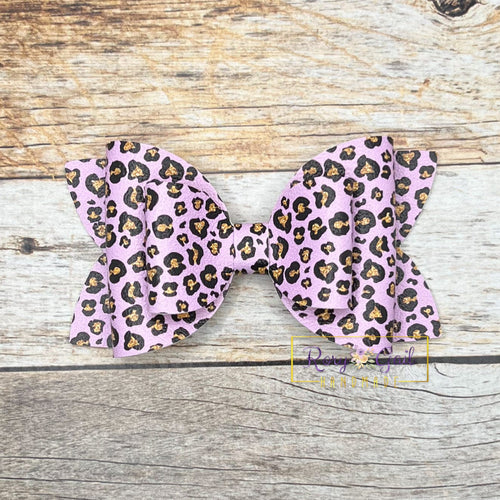 Rory Gail Handmade Purple Glitter Leopard 4” Double Diva Bow