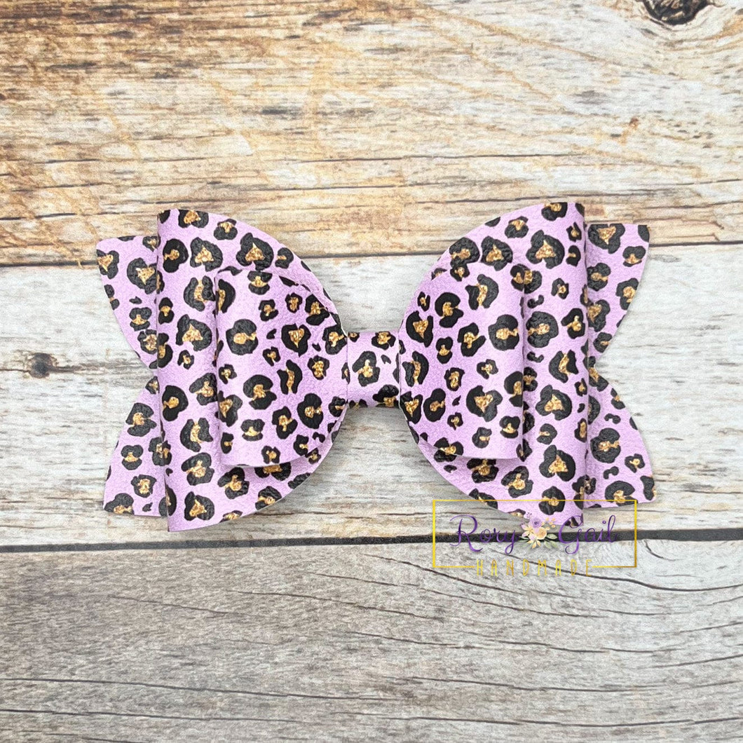 Rory Gail Handmade Purple Glitter Leopard 4” Double Diva Bow