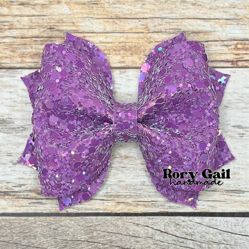 Rory Gail Handmade Purple Pastel Glitter 3 inch Pinch Bow