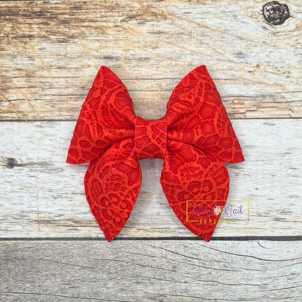 Rory Gail Handmade Red Lace 3 inch Sailor Bow