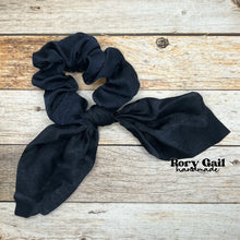 Load image into Gallery viewer, Rory Gail Handmade Satin Knotted Bow Scrunchie in the color, Midnight
