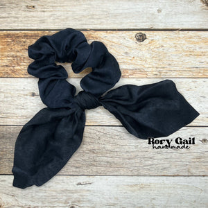 Rory Gail Handmade Satin Knotted Bow Scrunchie in the color, Midnight