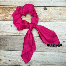 Load image into Gallery viewer, Rory Gail Handmade Satin Knotted Bow Scrunchie in the color, Magenta
