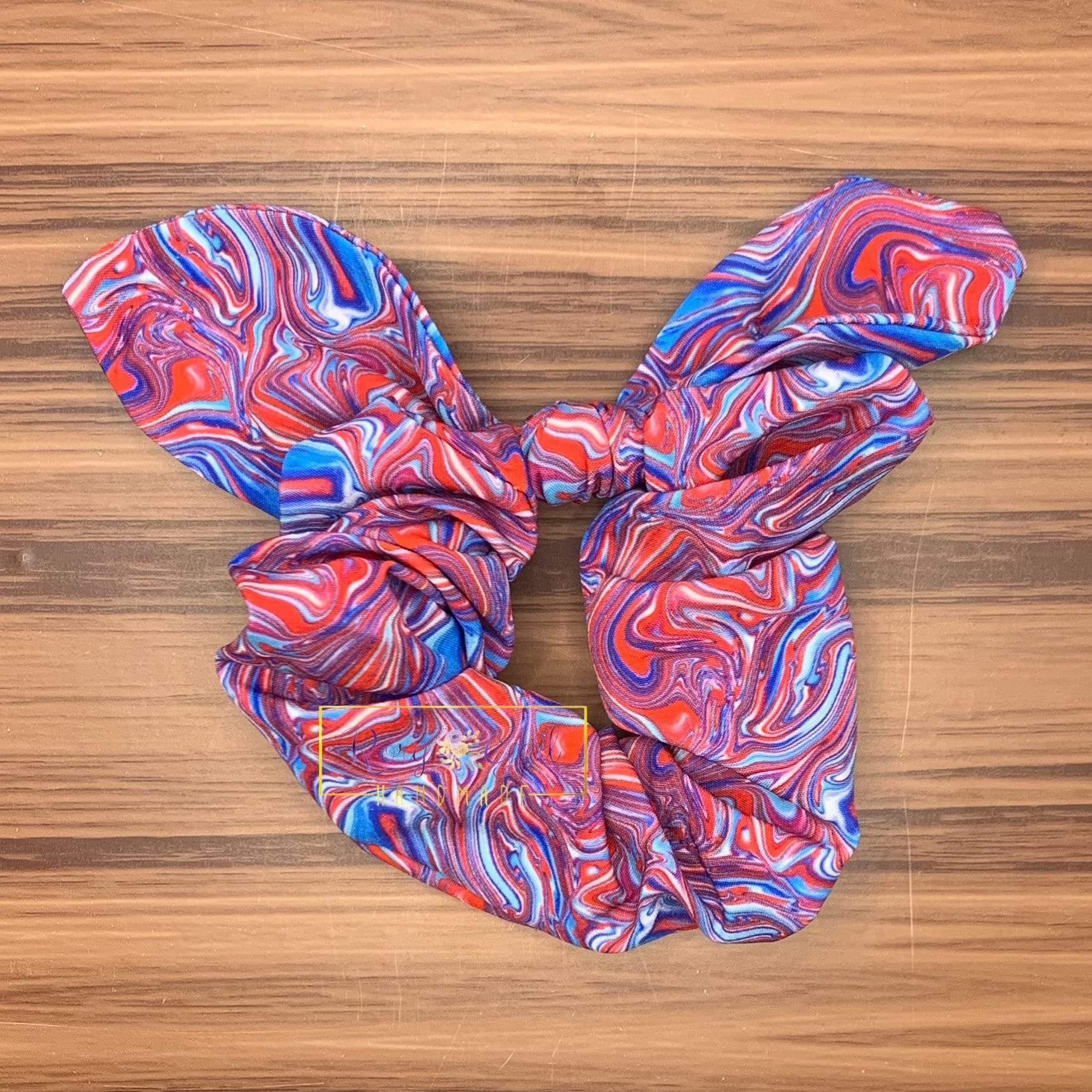 Rory Gail Handmade Scrunchies Oil Spill RWB Knotted Bow Scrunchies