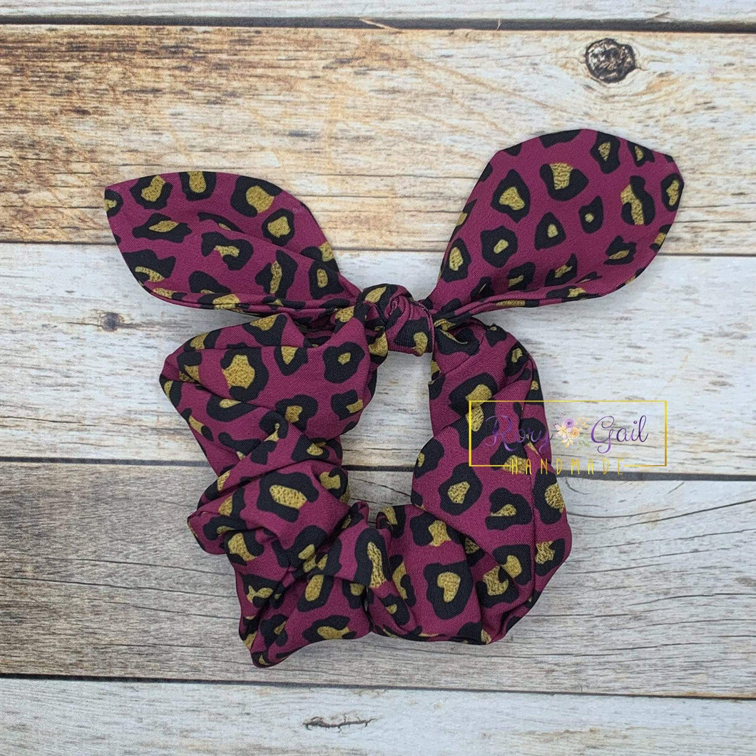 Rory Gail Handmade Scrunchies Plum Leopard Knotted Bow Scrunchies