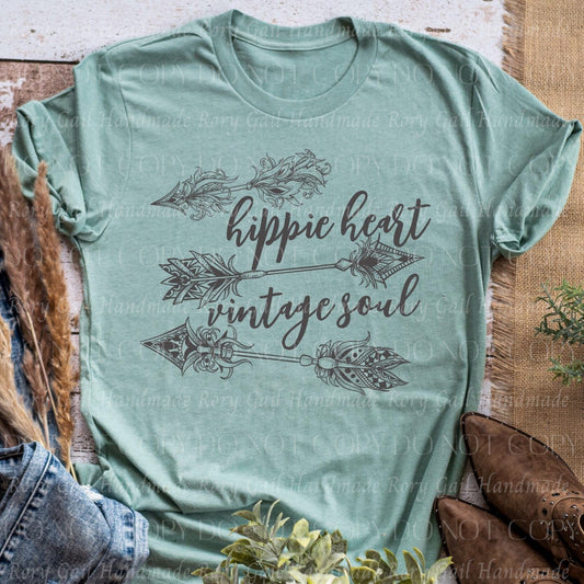 Rory Gail Handmade Shirts & Tops Hippie Heart Vintage Soul Adult Tee