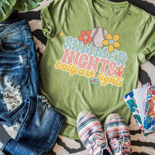 Rory Gail Handmade Shirts & Tops Summer Nights & Ballpark Lights (Baseball) Adult Tee