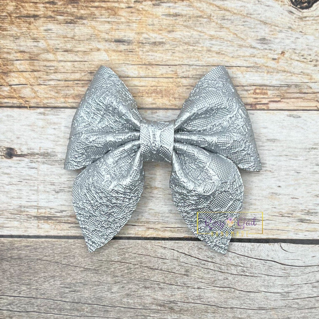 Rory Gail Handmade Silver Lace 3 inch Sailor Bow