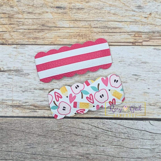 Rory Gail Handmade Snap Clips Pink Pencils and Apples 2” Snap Clip Set
