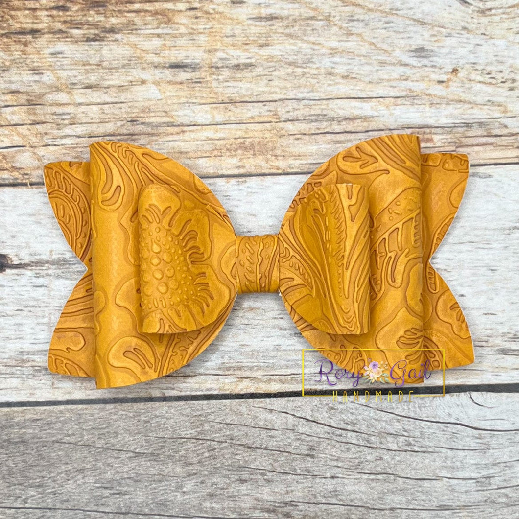 Rory Gail Handmade Sunflower Embossed 4” Double Diva Bow