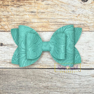 Rory Gail Handmade Turquoise Embossed 4” Double Diva Bow