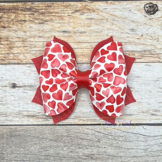 Rory Gail Handmade Watercolor Hearts 3.5 inch Pinch Bow