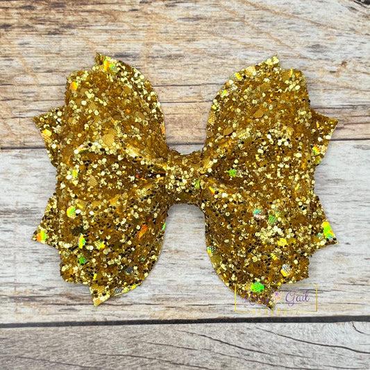 Rory Gail Handmade Yellow Gold Glitter 3 inch Pinch Bow