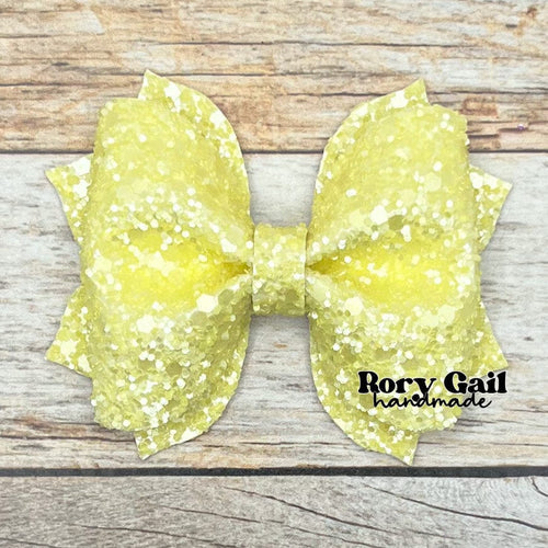 Rory Gail Handmade Yellow Pastel Glitter 3 inch Pinch Bow