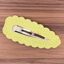 Load image into Gallery viewer, Rory Gail Handmade Yellow Polka Dot Spring Large Scalloped Snap Clips

